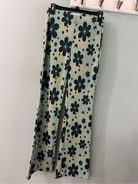 Urban Outfitters Mint Green Floral Wide-Leg Pants